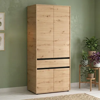 Image de Vimercati - Grande Armoire, 93x211h cm Chêne Marron Nœuds, 3 Étagères