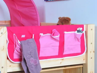 Produktbild von Hochwertige Stofftasche Pink/Rosa zur Befestigung am Bettgestell, mit Stauraum