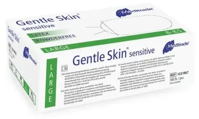 Produktbild von 10x Meditrade Gentle Skin® sensitive Latex Einmalhandschuhe - L / Weiß | Packung (100 Handschuhe)