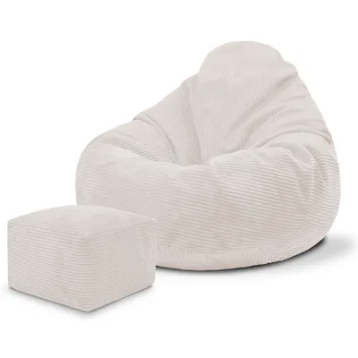 Obrázok produktu pre Dreamroots Bean Bag 70x70x70 cm Beanbag Kids s opierkou chrbta a stoličkou a poťahom Sedací vankúš Podlahový chladiaci vak Bubibag Beanbag, White Dove