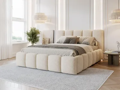 Produktbild von FurniDe24 Polsterbett Venus 200x200 cm - Bett 200x200, Polsterbett mit Bettkasten & Lattenrost - Bouclé-Stoff - Bett Beige (Quelle 3)