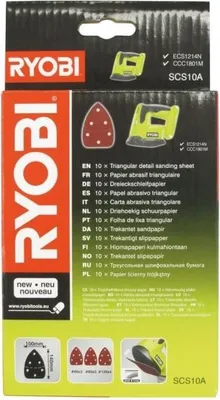 Immagine prodotto di Carta abrasiva autoadesiva RYOBI, 140 x 100 mm, per levigatrice triangolare R18PS-0, confezione da 10