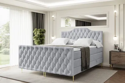 Produktbild von ALTDECOR Boxspringbett mit Gold Füßen, Matratze und Lattenrost, Topper, Fußteil, Polsterbett mit Bettkasten, Bett mit Stauraum H3- und H4- Matratze -VILA-1-FZ-Z KING-200x200 - Grau Monolith