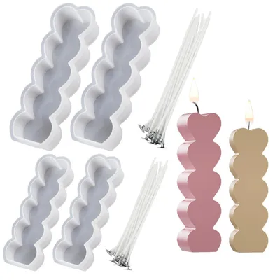 Produktbild von Kerzen Gießformen Herzförmig Silikon mit Baumwoll-Dochten 2er Set