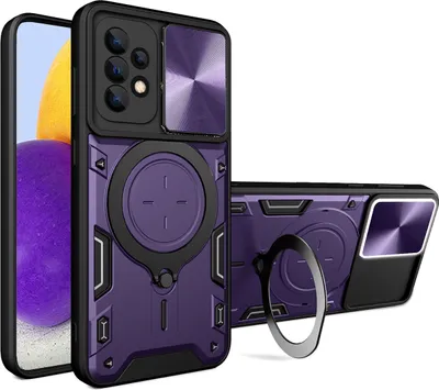 Produktbild von Handyhülle für Samsung Galaxy A72 Dual-Layer Stoßfest Rüstung Hülle mit Dia Kameraschutz und Kreisförmig Ring Ständer Lila