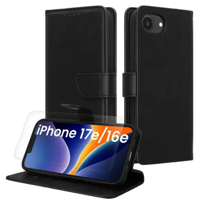 Produktbild von kwmobile Kunstleder Handyhülle kompatibel mit Apple iPhone 17e / iPhone 16e Hülle - Brieftaschen Schutzhülle aus Kunstleder mit Displayschutz und