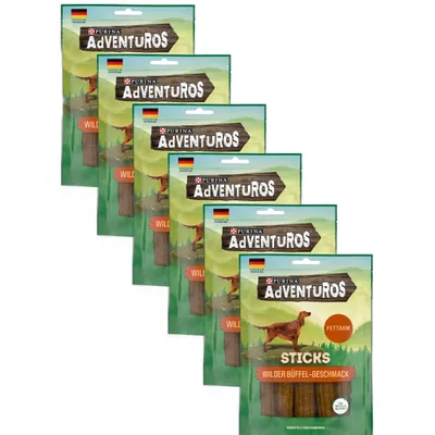 Multiple packages of dog treats arranged in a staggered formation.