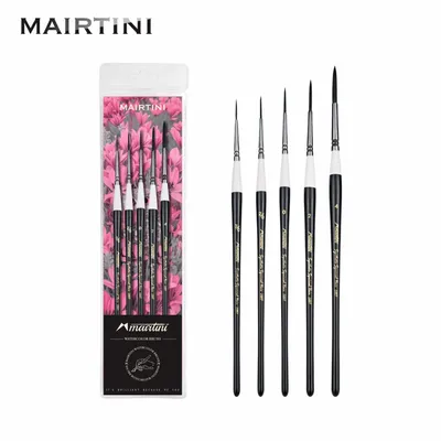 Produktbild von Mairtini Künstlerpinsel Set - 5 Pinsel (Größe 0/0/0/2/4) - Feine Synthetikhaare - Präzisionspinsel für Miniaturen & Detailmalerei