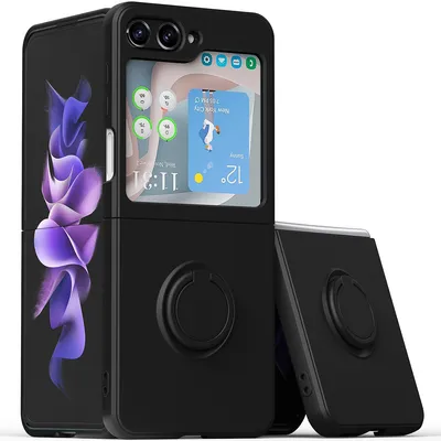 Obrázek produktu pro Pouzdro pro Samsung Galaxy Z Flip 5 odolné proti poškrábání, měkký silikon pouzdro s prstencovým držákem a stojánkem černé