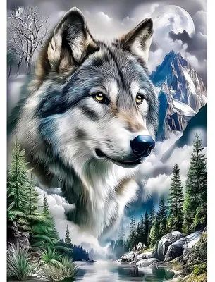 Image de Kit de peinture diamant 5D, loup, montagne, 30x40 cm, modèle LEL035