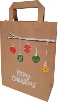 Produktbild von 250x Papiertragetaschen aus Kraftpapier 220+100x280mm mit Weihnachtszweig braun 250