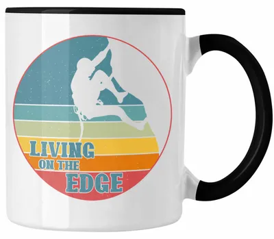 Produktbild von Trendation - Klettern Bergsteigen Geschenk Tasse Boulder Geschenkidee Berge Living On The Edge (Schwarz)