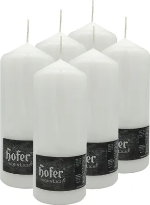 Produktbild von ​HOFER Stumpenkerzen Weiß 6er Set – 80h Brenndauer –​ 8 x 20 cm – Tropffrei, Duftfrei