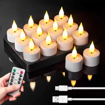 Obrázok produktu pre 12 LED sviečok, nabíjateľných, s čiernou nabíjacou stanicou