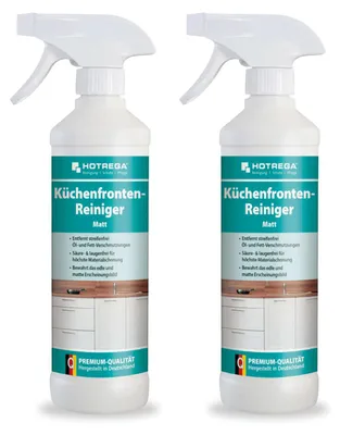 Produktbild von HOTREGA Küchenfronten-Reiniger matt 2x 500 ml Spray | gebrauchsfertiger Oberflächenreiniger gegen Fett & Öl | säure- und laugenfrei | materialschonend