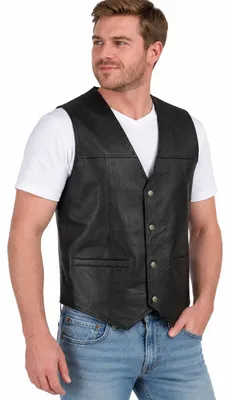 Immagine prodotto di Gilet in pelle da uomo modello Alfred, realizzato in vera pelle di agnello, 100% pelle naturale – colore nero / taglia L
