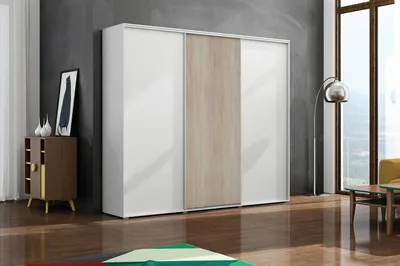Produktbild von Dreitüriger Kleiderschrank 278/215 LEO – Weiß / Sonoma-Eiche