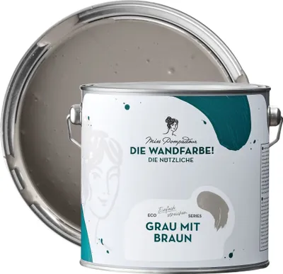 Produktbild von MissPompadour abwaschbare Wandfarbe Grau mit Braun 2,5L - hohe Deckkraft - matte, scheuerbeständige Innenfarbe - geruchsarm, wasserbasiert, ergiebig - Die Nützliche