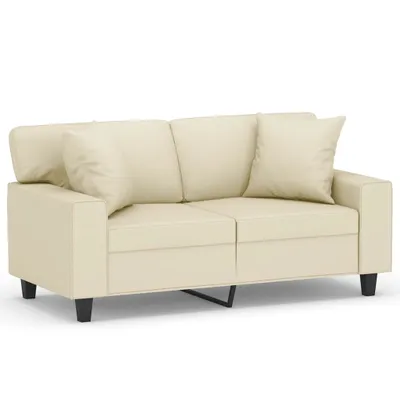 Produktbild von vidaXL 2-Sitzer-Sofa mit Zierkissen Creme 120 cm Kunstleder