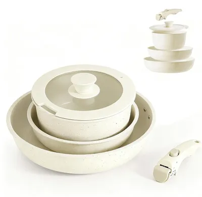 Image de Ensemble de casseroles à induction 16/18/20 cm avec poignée amovible - Ensemble de casseroles en céramique compatible avec toutes les sources de chaleur