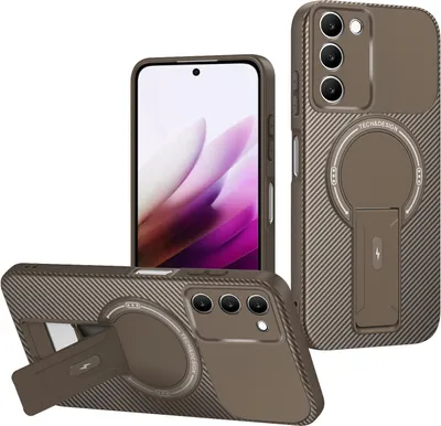 Immagine prodotto di Custodia magnetica per Xiaomi Redmi 15 4G, design in fibra di carbonio, custodia ibrida in TPU con supporto Marrone