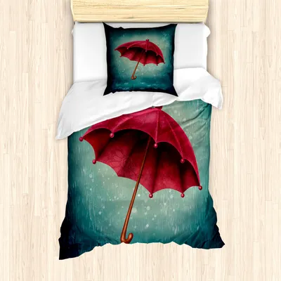 Produktbild von ABAKUHAUS Winter Mantele, Retro Herbst Regenschirm, Milbensicher Allergiker geeignet mit Kissenbezügen, 135 cm x 200 cm - 80 x 80 cm, Teal