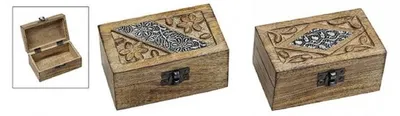 Produktbild von 1 Schatulle aus Mangoholz, handgeschnitzt, 12 x 6 x 7 cm