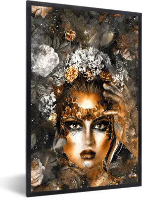 Produktbild von MuchoWow® MuchoWow® Gerahmtes Poster Frauen - Blumen - Gold 20x30 cm - Poster mit zchwarzem Bilderrahmen - Drucken - Bilder Poster im Rahmen