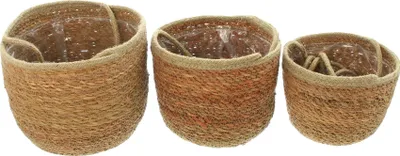 Produktbild von 3x Pflanzenampel Terra" aus Seegras, braun, Blumenampel, Hängeampel"