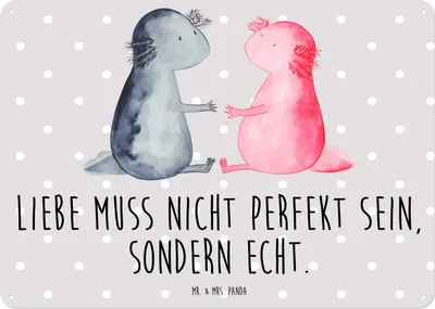 Produktbild von Mr. & Mrs. Panda Wandbild Axolotl Liebe DIN A5 - Grau Pastell - Geschenk, Schild, Blechtafel, Blechschild, Valentinstag, tafel, Lurche, Türschild