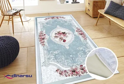 Produktbild von Dinarsu Waschbarer Teppich 1055-Blue 4mm 6x Größen Läufer Blau : 80x300 cm