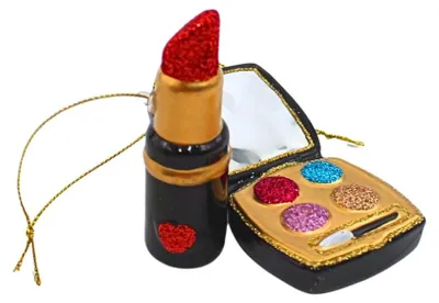 2er-Set Lauschaer Glas-Kugeln Lippenstift-Ornamente bunt 12 cm