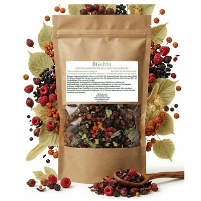 Produktbild von Kräuter-Früchtetee Linde und Himbeere 1 kg (2 x 500 g) – mit Holunder und Hagebutte – lose Teemischung, vegan