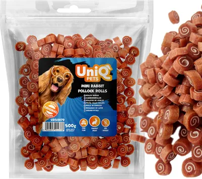 Obrázok produktu pre Pochúťky pre psov sushi rolky s králikom a treskou (90%) UniQ Pets 500g
