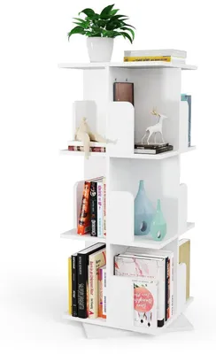 Image de Étagère bibliothèque autoportante, 3 niveaux, en bois, blanche, dimensions : 40 x 40 x 98 cm