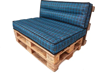 Immagine prodotto di PillowPrim set di cuscini per pallet sfoderabile impermeabile cuscini per pallet da giardino (cuscino seduta 120x80 schienale 120x40) blu a scacchiera