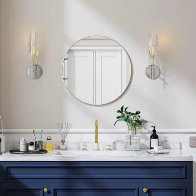 Produktbild von Koonmi runder Wandspiegel 50 cm, Metallrahmen, Silber