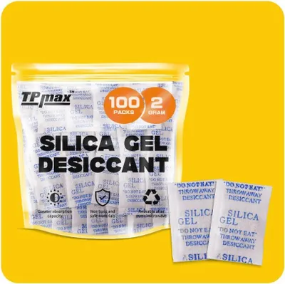 Imagen del producto de 100 paquetes de desecante de sílice gel, 2 gramos por paquete, para absorber la humedad y deshumidificar el aire