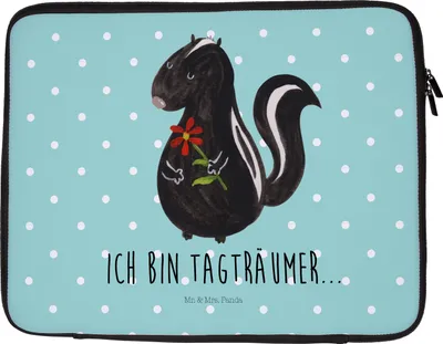 Produktbild von Mr. & Mrs. Panda Schutzhülle Laptop Stinktier Blume 33 x 42 cm - Türkis Pastell - Geschenk, Tasche, Dreams, Hülle, Laptoptasche, Wildtier, Laptophülle, Träume, Raubtier