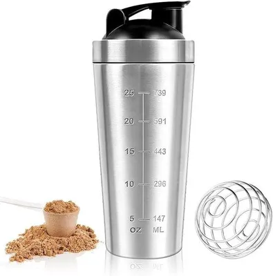 Produktbild von Famanu Shaker aus Edelstahl - 750 ml - Eiwitshaker mit Mixerball