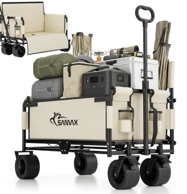 Produktbild von SAMAX Faltbarer Bollerwagen - 2in1 mit Bank - bis 200kg Offroad Festival Edition - Beige