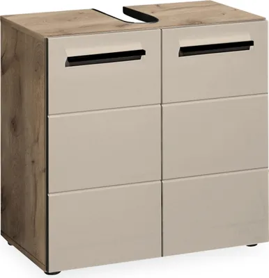 Produktbild von Waschbeckenunterschrank - B 60 cm - 2 Türen - Sandfarben - Viking Eiche Nachbildung
