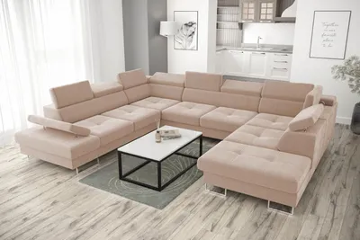 Produktbild von Ecksofa GALAXY MAX I Ecksofa mit Schlaffunktion, 280x350x225 cm, Bettkasten, verstellbaren Kopfstützen & Armlehne - Gemma 13, Beige - Links