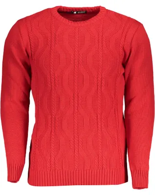 Produktbild von Roter Herrenpullover mit Zopfmuster und Kontrastdetails – Rundhals