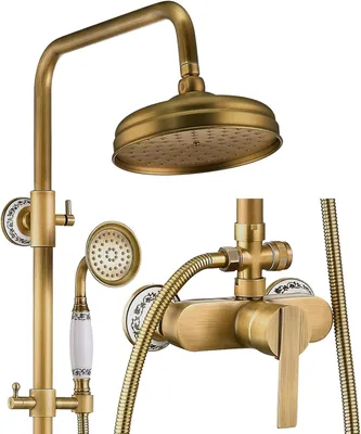 Produktbild von OihPaw Duschsystem aus Messing, mit Duschkopf und Handbrause, 360°-Einstellung, Verbrühungsschutz, Gold
