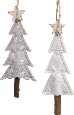 Produktbild von Filz Tannenbäume Christbaumschmuck Weihnachtsdeko mit Holzsternen, 6 Stück