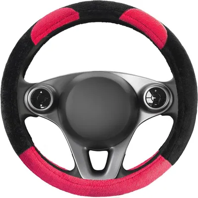 Produktbild von Universelle Plüsch-Lenkradhülle Rosa Schwarz | Komfortabler Lenkradschutz 37–39 cm