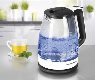 Produktbild von GOURMETmaxx 02955 Schnurloser Wasserkocher, Glasgehäuse, 1,7 l FÃ1/4llmenge, 2200 Watt, 360° Sockel, Trockengehschutz, Kalkfilter, Abschaltautomatik