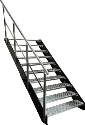 Immagine prodotto di Scala a pioli in acciaio con griglia 10 gradini ringhiera a sinistra - Pioli zincati e verniciati a polvere color antracite - (L x A x P) 100 x 190 x 196 cm