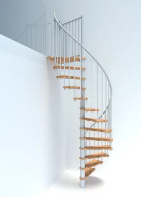 Produktbild von Minka Spindeltreppe Berlin in weiß mit Buchenstufen bis 309cm Geschosshöhe Ø140cm